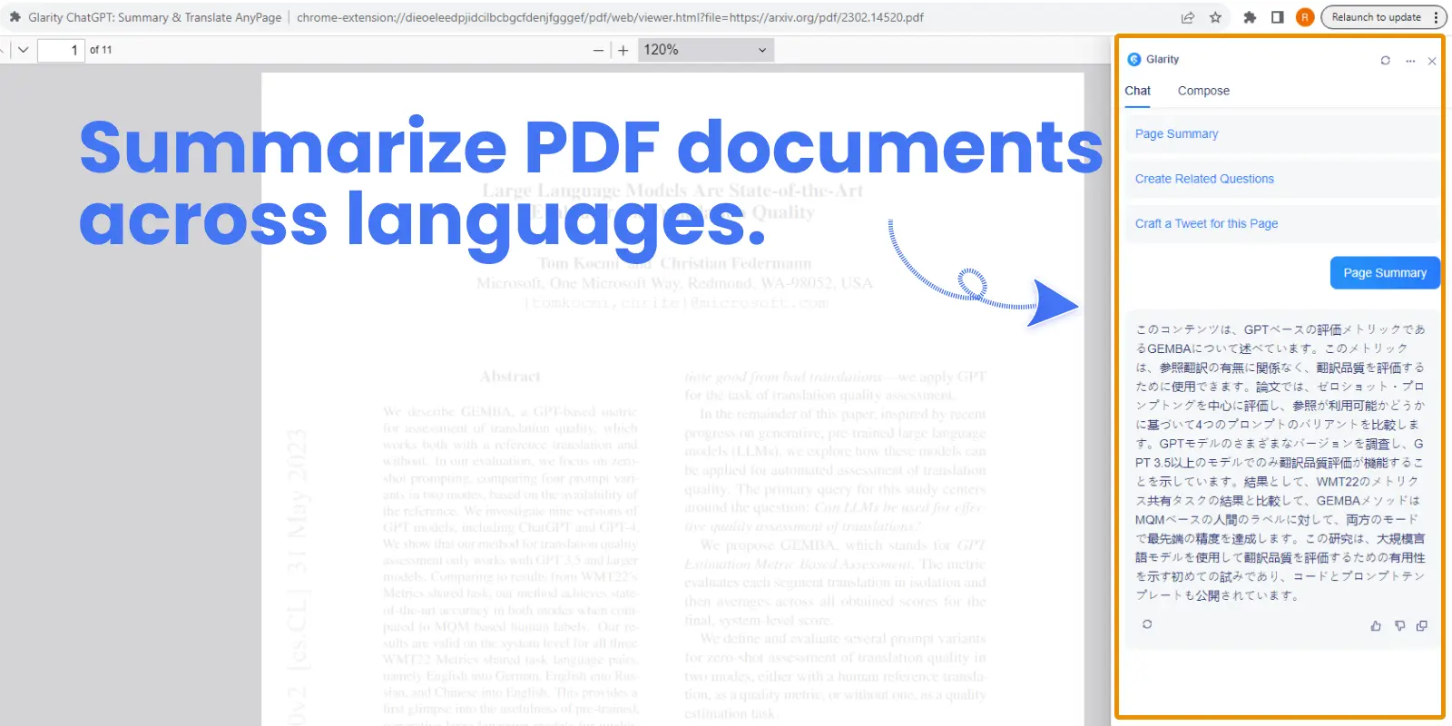 Summarize PDF documents across languages